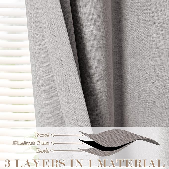 Browish Grey Pinch Pleat 100% Blackout Drapes Linen Blend, Room Divider, Room Darkening, Energy Saving, Furniture Protecting, Light Blocking Extra Wide Privacy Curtains, 200Wx108L, 1 PC