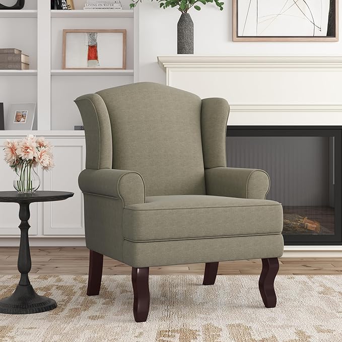 Accent Chair, High Back Upholstered Armchair with High Resilience Sponge & Wood Legs, Mid-Century Modern Comfy Single Sofa Reading Chairs for Living Room, Bedroom (Light Camel, Set of 2)