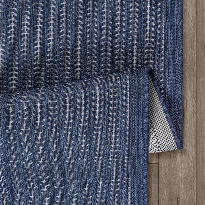 Adiva Rugs Outdoor Indoor Area Rug, Weather Resistant, Easy to Clean, Stain Resistant Floor Mat for Dining Room, Backyard, Deck, Patio (Navy Weiss, 6' x 9')