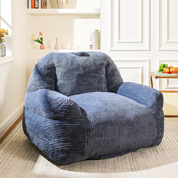Bean Bag Chair, Faux Fur Bean Bag Chair for Adults, Fluffy and Comfy Bean Bags with Filler, Bean Bag Sofa Chair for Reading, Gaming, Stuffed High-Density Foam, Grey