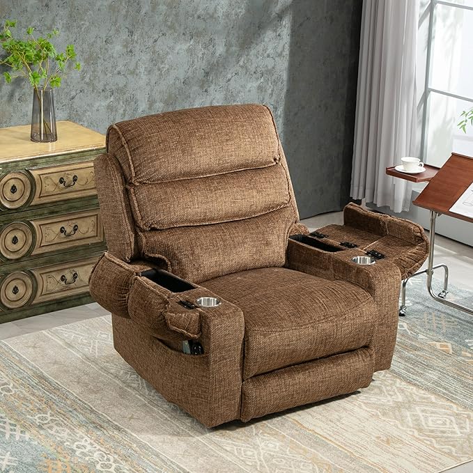 27in Extra Wide Power Lift Recliner Chair for Big Tall with Extended Footrest Heat Massage, Oversized Electric Lift Recliner Chairs for Adults Elderly Seniors, Arm Storage & Cup Holders