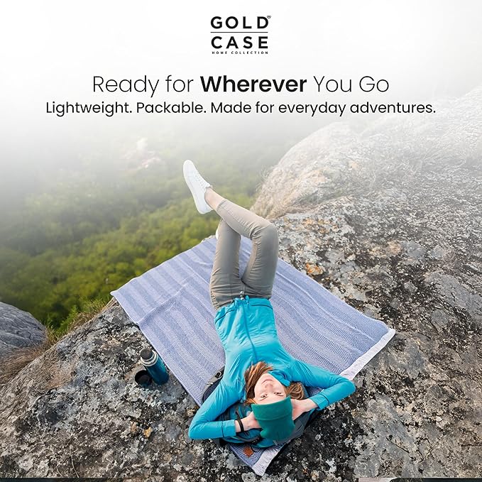 Gold Case Throw Blanket for Bed – 100% Recycled Turkish Cotton Bed Blanket – Decorative Throw Cotton Blankets for Living Room & Bedroom – Woven Twin Blankets - 71x90 - Navy Blue