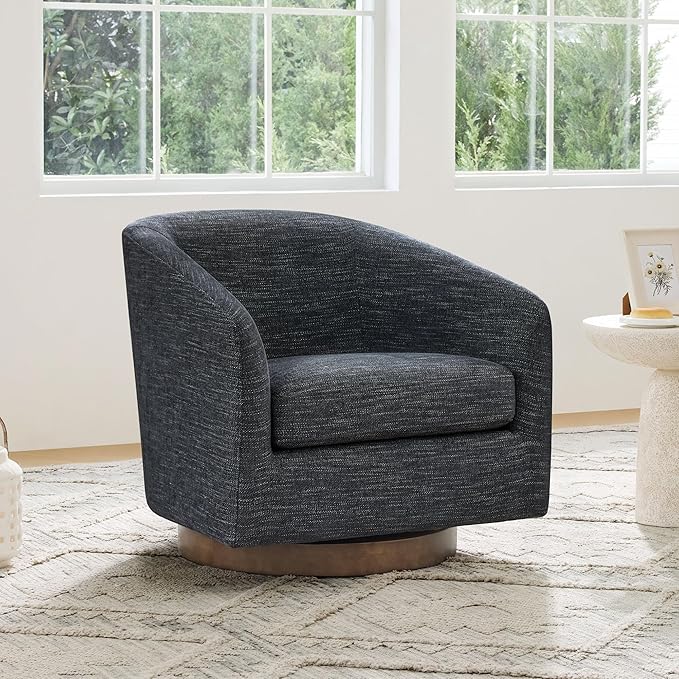 CHITA Swivel Accent Chair, FSC Certified Upholstered Fabric Barrel Chair for Living Room, Fully Assembled, Midnight