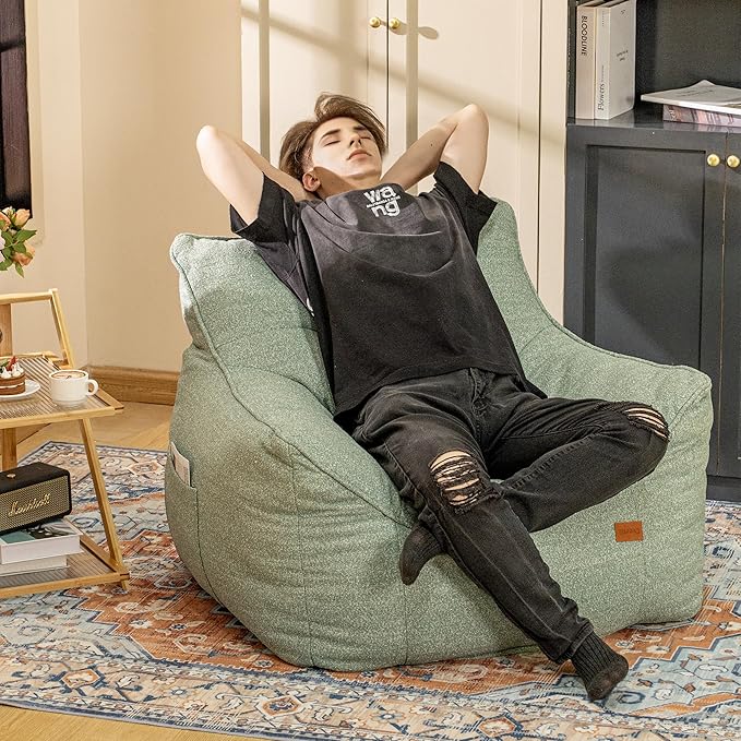 Bean Bag Chair with Filler, Bean Bag Sofa Chair with Tufted Soft Armrests Plush Lazy Sofa Comfy Chair,Large BeanBag Chair for Adults in Livingroom, Bedroom