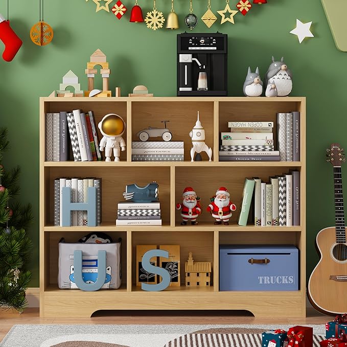 Book Shelf, 8 Cubes Storage Organizer, Freestanding Wooden Bookshelf Cube Shelf for Bedroom, Living Room, Home Office, 3-Tier Open Shelf Wooden Bookcase