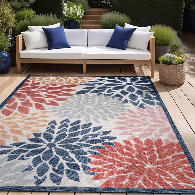 Beverly Rug Outdoor Rug 9x12 Large Modern Floral Tropical Area Rugs for Indoor and Outdoor Patio Easy to Clean Non Shedding Living Room Porch Garden Washable Outside Carpet (9 x 12 Multicolor)