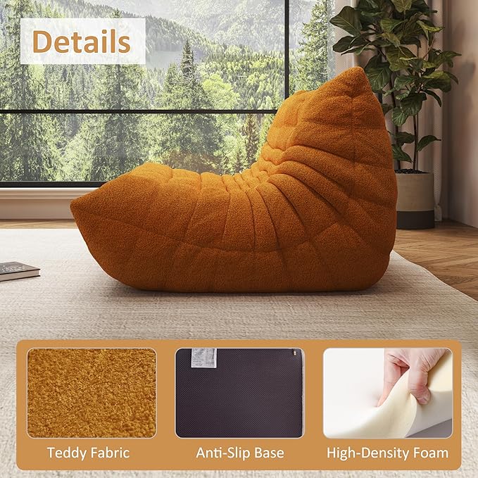 Bean Bag Chair, Oversized Loveseat Fireside Chair for Adults, 2 Seater with Memory Foam Filled, Lazy Sofa Lounge Floor Sofa for Living Room, Bedroom, Office, No Assembly Required. (Yellow)