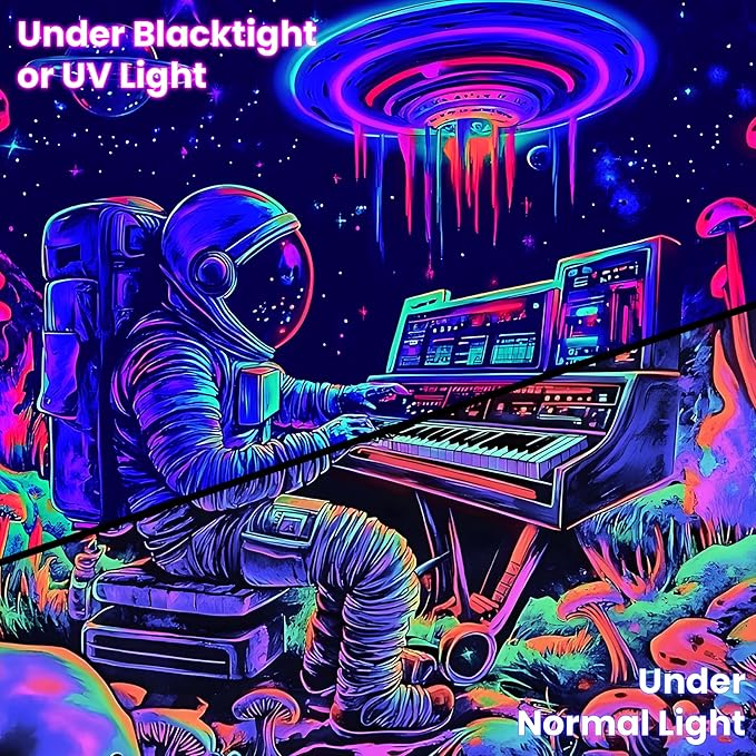 BVBOX Astronaut Space Blacklight Tapestry 79"x59", UV Reactive Astronaut Electronic Piano Universe Galaxy Planet Glow in Dark Music Tapestries, Black Light Neon Upright Poster Wall Hanging Backdrop Decor for Bedroom Living Room