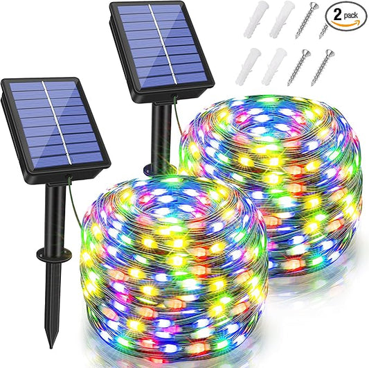 2 Pack Solar String Lights Total 240LED 80FT, IP67 Waterproof Solar Lights for Outside with 8 Modes, Upgraded Solar Panel Fairy Lights for Garden Party Wedding Decorations (Multicolor) …