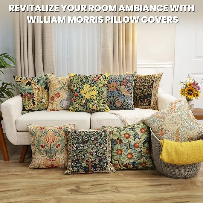 Charlotte Home Furnishings Throw Pillow Covers, Decorative Boho Pillow Cover for Couch, Living Room, Golden Lily Light Square Cushion Cases 18x18 in, European Cotton Jacquard Woven, Cozy Bedroom Decor