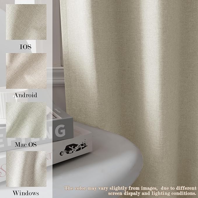 100% Blackout Linen Textured Drapes for Bedroom Pinch Pleated Curtains for Track System Portable Drapery for Sliding Glass Door/Storage/Space Room Divider, 70" Wx96 L, 1 PC, Ivory White