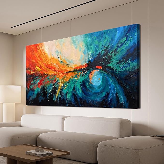 Canvas Wall Art Decor Modern Wall Art Pictures For Living Room Blue Green Wall Art Decor Canvas Abstract Art Work Colorful Abstract Wall Art Paintings Prints For Home Office Room Wall Decor 24" x 48"
