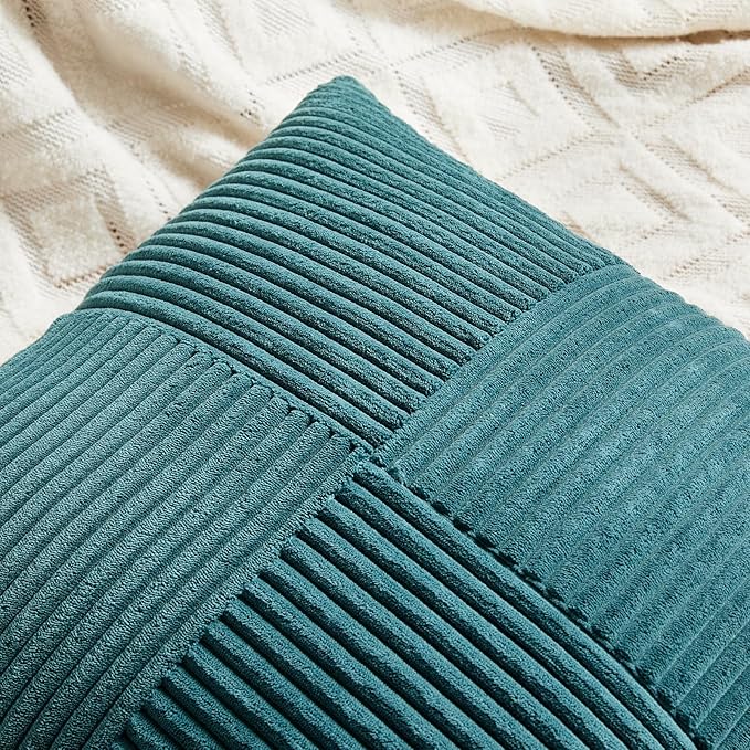 Fancy Homi 2 Packs Teal Long Lumbar Decorative Throw Pillow Covers 16x24 Inch for Couch Bed Sofa, Rustic Farmhouse Boho Home Decor, Soft Striped Corduroy Rectangle Accent Cushion Case 40x60 cm