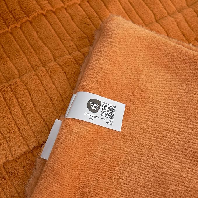 Amélie Home Luxury Striped Faux Fur Throw Blanket for Couch, Embossed Split Fur Cozy Fuzzy Fluffy Luxurious Soft Plush Sofa Chair Bed Gift Blankets for Women Men Wife Friend, 88"x90", Brown