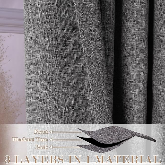 Full Blackout Privacy Curtains, 240 Inch Extra Wide Linen Blend Drapes, Pinch Pleat Window Drapery for Room Divider Storage/Space Room Separation, 1 Panel, W 240" x L 96", Natural Grey