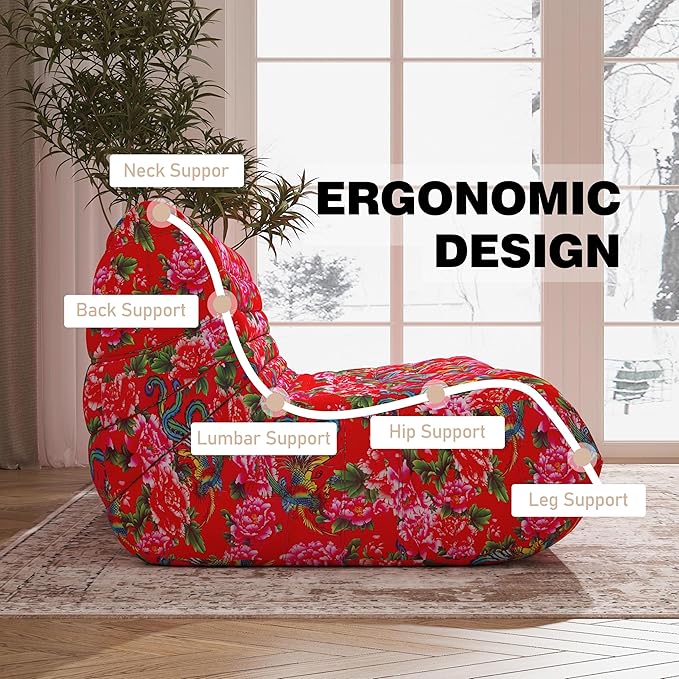 Big Bean Bag Chairs for Adults, 3 Seater Large Bean Bag Sofa, Fireside Chair Lazy Sofa Chair with High Density Comfortable Foam, Modern Bean Bag for Living Room, Bedroom, Office (Flower)