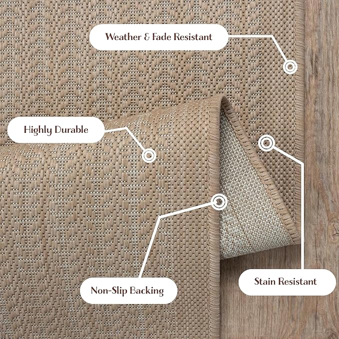 Adiva Rugs Outdoor Indoor Area Rug, Weather Resistant, Easy to Clean, Stain Resistant Floor Mat for Dining Room, Backyard, Deck, Patio (Natural Beige, 2'6" x 7')