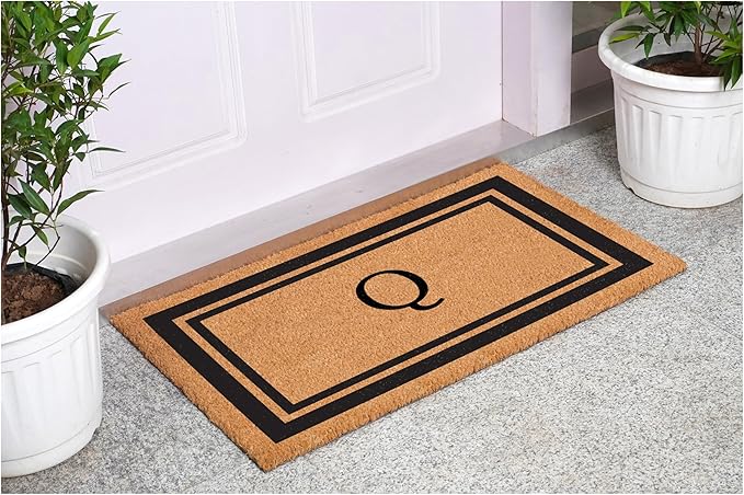 Calloway Mills 152962436Q Black Border 24" x 36" Monogram Doormat, (Letter Q)