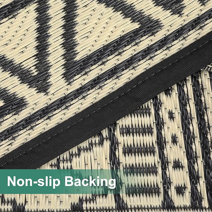 GAOMON Outdoor Rug for Patio 5'x8' Reversible Plastic Rugs Camping Mat for Outdoor, RV, Backyard, Deck, Balcony, Picnic, Beach, Black/Coffee(Bohemia)