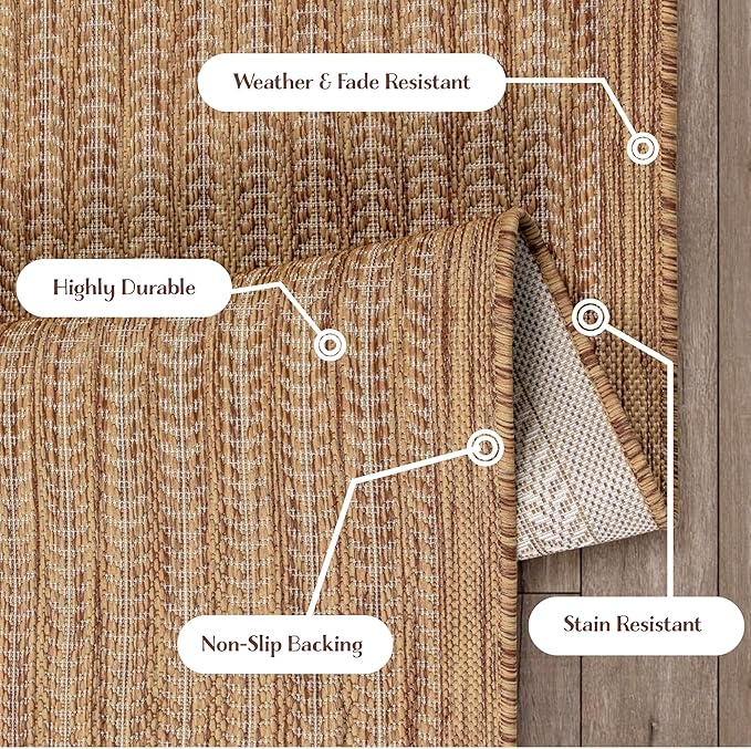 Adiva Rugs Outdoor Indoor Area Rug, Weather Resistant, Easy to Clean, Stain Resistant Floor Mat for Dining Room, Backyard, Deck, Patio (Wooden, 10' x 14')