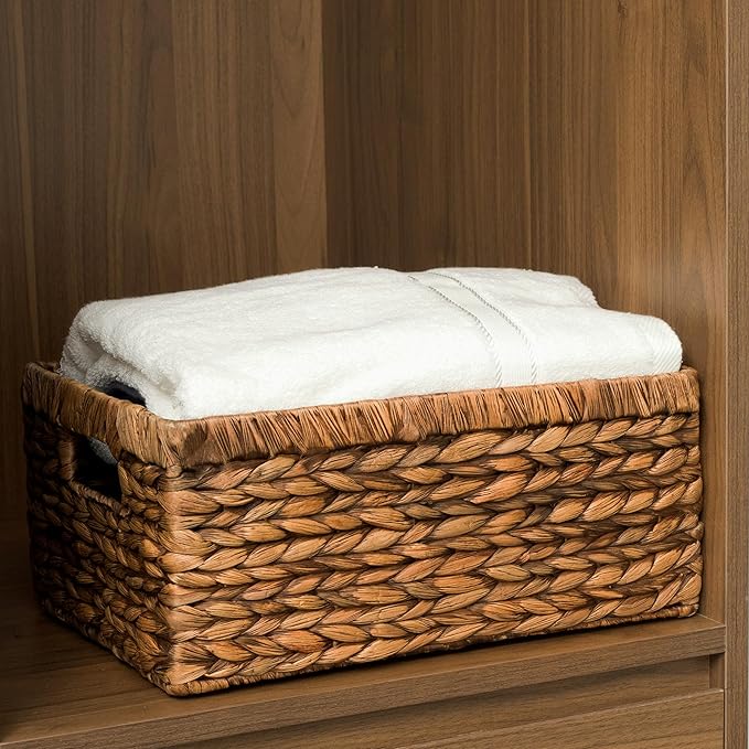 CENBOSS Wicker Baskets (Large, Brown Wash, 1PC) Rattan Storage Baskets for Shelves, Woven Seagrass Holder