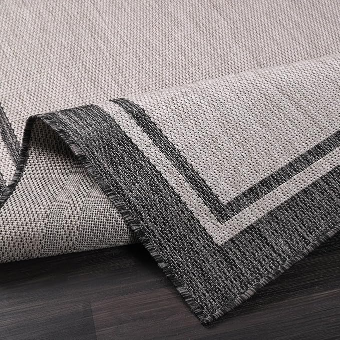 CAMILSON Indoor Outdoor Rug, 6x9 Bordered Gray Modern Area Rugs for Indoor and Outdoor Patios, Kitchen and Hallway Mats, Washable Porch Deck Outside Carpet (Bordered Grey, 6 x 9)