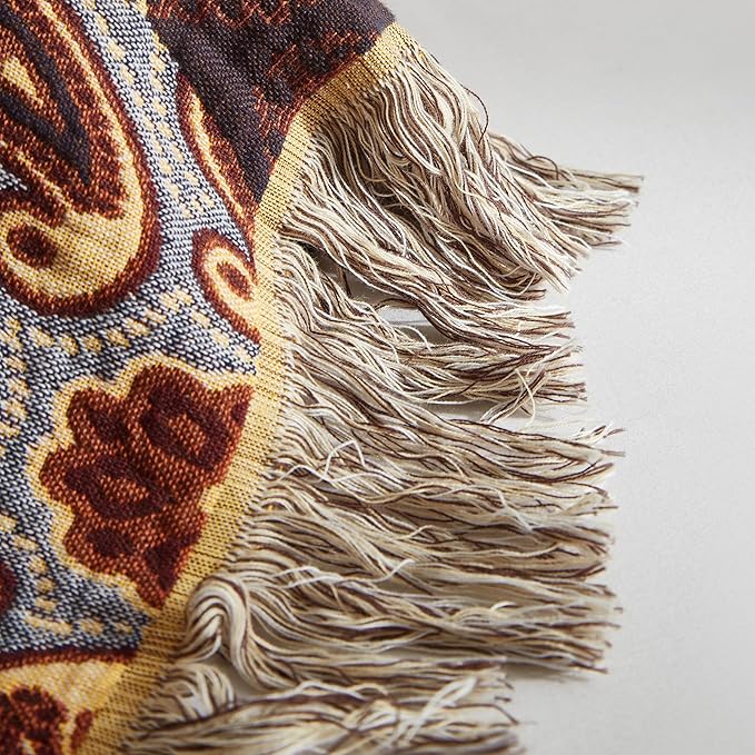 Boho Throw Blanket for Bed 60”x80”, 100% Cotton Woven Blanket for Couch Sofa, Ultra Soft 4-Layer Muslin Quilt with Patchwork Floral Printed, Farmhouse Bed Blanket/Cover for Living Room Decor