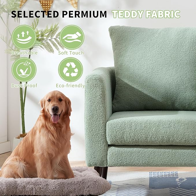 Barrel Accent Chair with Back Pillow, Large Teddy Upholstered Armchair with Solid Wood Legs Modern Reading Chairs for Living Room Bedroom