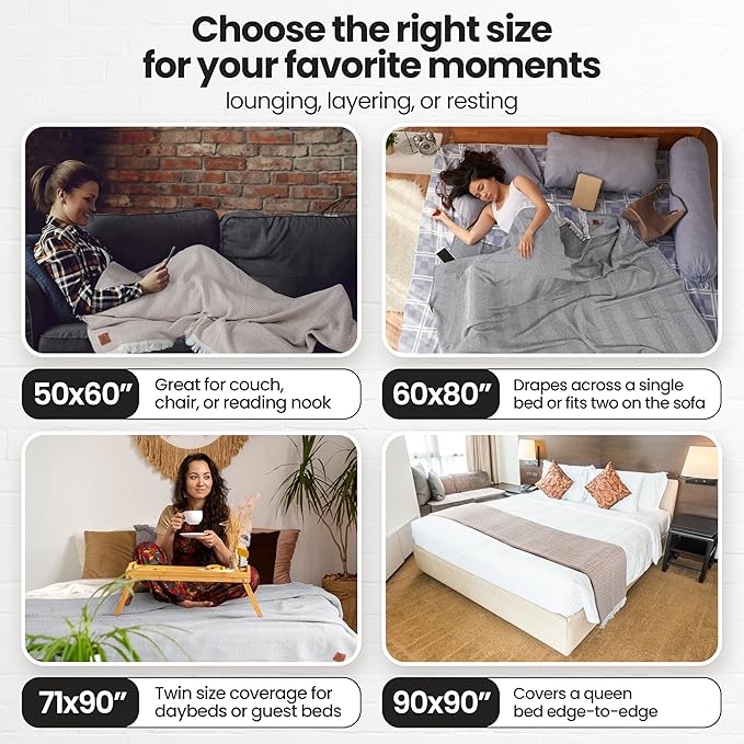 Gold Case Throw Blanket for Couch – 100% Recycled Turkish Cotton Blankets & Throws – Elegant Decorative Throw Blankets for Living Room Sofa – Woven Throws for Couch – Elegant Beige – 50x60