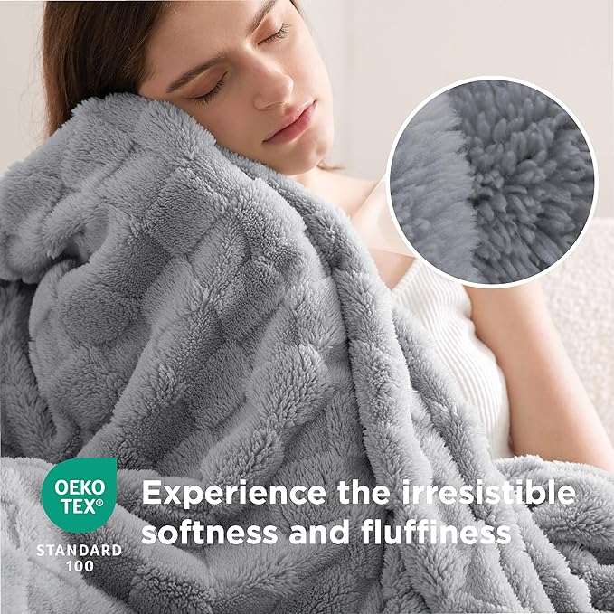 Bedsure GentleSoft Blankets Queen Size for Bed - Super Soft Cozy Blanket for Women Men Girls, Large Fuzzy Fleece Throw for Bedroom Decor, Silver Grey, 90x90 Inches