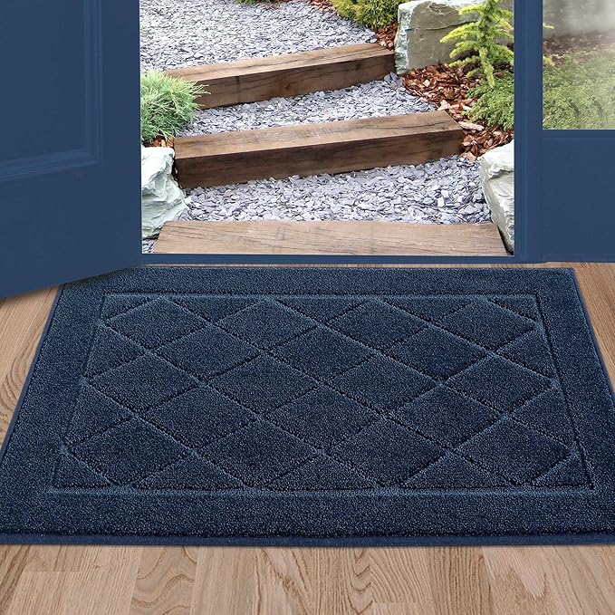 BEQHAUSE Dirt Trapper Door Mat 24" x 36", Doormat Non-Slip Entryway Rugs Washable, Dog Door Mat Stain Resistant and Absorbent Welcome Floor Mat for Front Back Door, Muddy Wet Shoes & Paws, Navy Blue