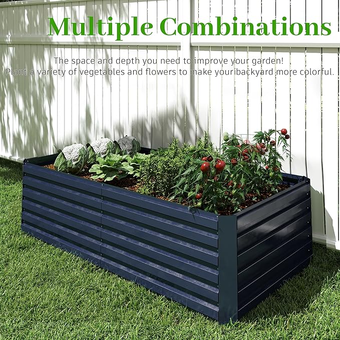8x4x2 ft Outdoor Raised Garden Bed, Large Metal Planter Raised Beds, Planters for Outdoor Plants for Vegetables, Flowers, Herbs, Fruits, and Succulents.(4 Pcs,Blue)
