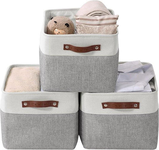 DECOMOMO Storage Bins Fabric Storage Baskets for Shelves, Linen Closet Organization Toys Nursery (Grey and White, Large - 3 Pack)