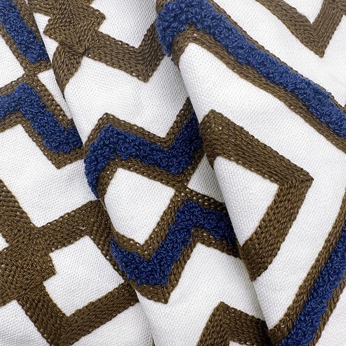 Alysheer Embroidered Lumbar Decorative Throw Pillow Cover 12"x 20", Classic Boho Geometric Embroidery Pattern Cotton Rectangular Cushion Case for Sofa Couch Living Room Bedroom(Blue Brown)