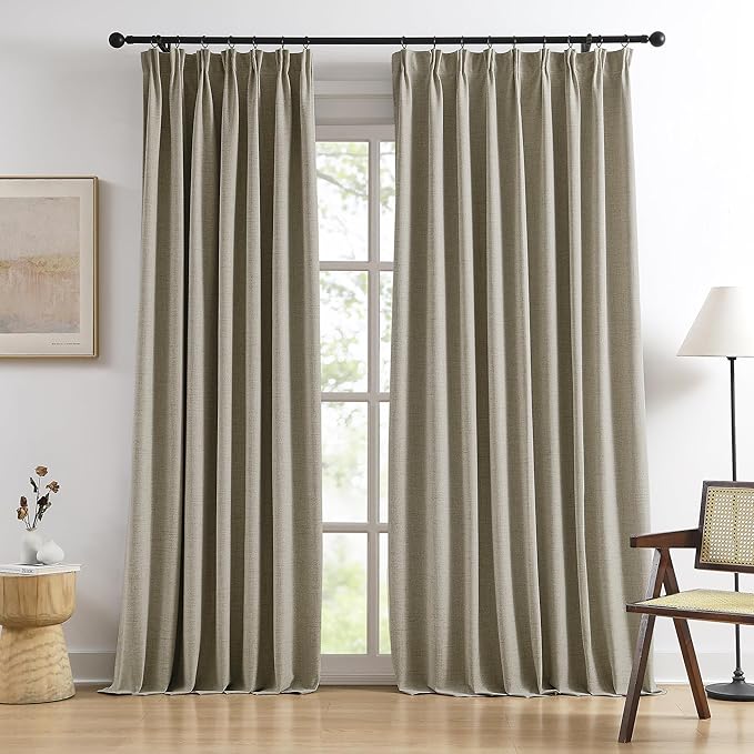 108 Inch Long Blackout Large Curtains 2 Panels,70 Wide Back Tab Window Drapes with Hooks,Track System Curtain Panels for Living Room Sliding Door Modern Farmhouse 70x108 in,70x9ft Light Taupe
