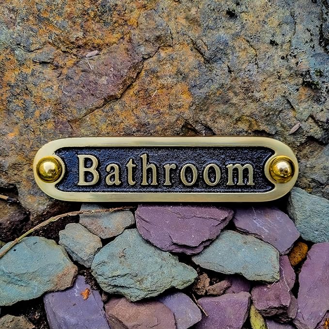 Bathroom Brass Door Sign. Traditional Style Home Décor Wall Plaque Handmade By The Metal Foundry UK.