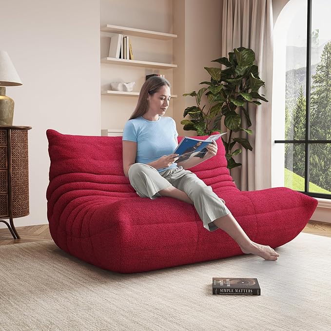 Bean Bag Chair, Oversized Loveseat Fireside Chair for Adults, 2 Seater with Memory Foam Filled, Lazy Sofa Lounge Floor Sofa for Living Room, Bedroom, Office, No Assembly Required. (Burgundy)