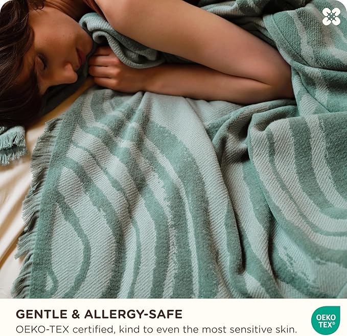 Bedsure 100% Cotton Throw Blanket for Couch - Chenille Woven Textured Blanket Gifts for Women, Cozy and Soft for All Seasons, Home Decor Boho Throw for Bed, Sofa, Aqua Gray, 50x60 Inches