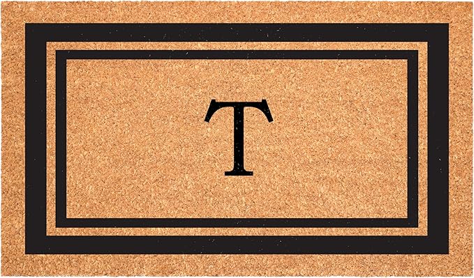 Calloway Mills 152961830T Black Border 18" x 30" Monogram Doormat, (Letter T)