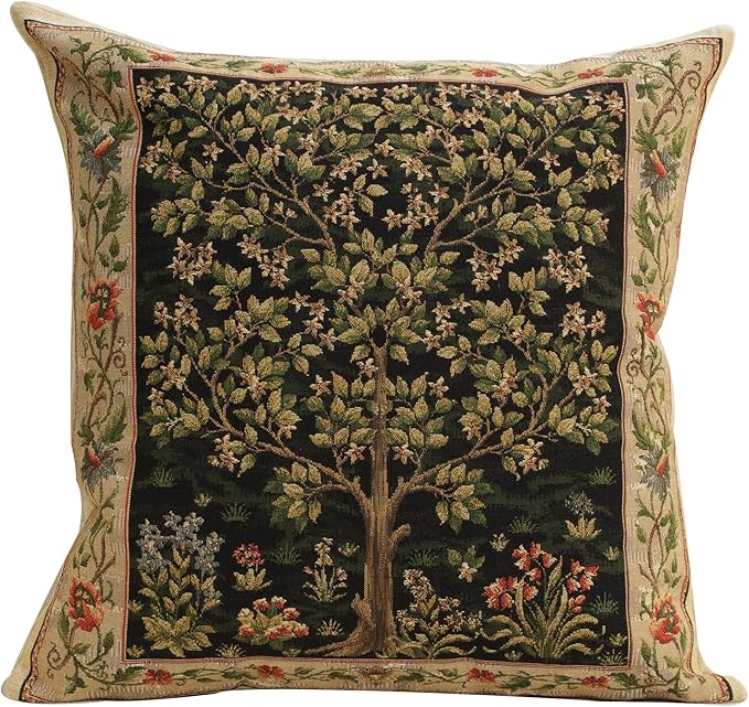 Charlotte Home Furnishings Throw Pillow Covers, Decorative Boho Pillow Covers for Couch, Living Room, Black Tree Square Cushion Cases 18x18 in, European Cotton Jacquard Woven for Cozy Bedroom Decor