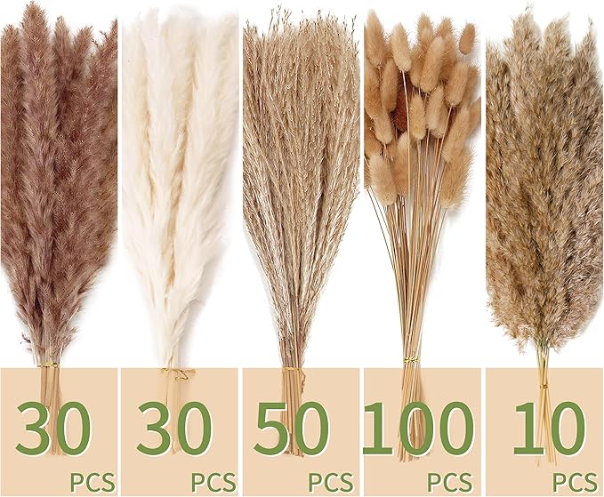 220 PCS Dried Flower Bouquet – Pampas Grass, Floral Decor for Home, Wedding, and Boho Style | Perfect for Vases, Fall, Spring, Summer, and Winter Arrangements