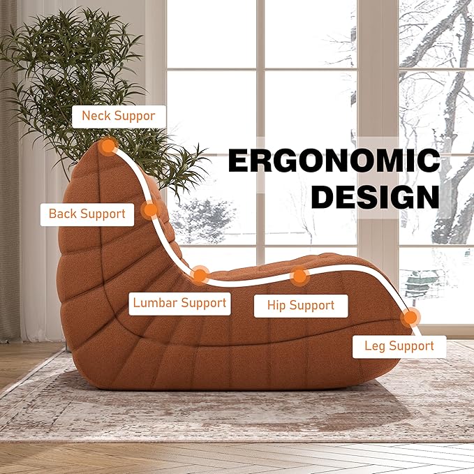 Bean Bag Chair, Fireside Chair Bean Bag Sofa Large Bean Bag Chair for Adults, Bean Bag Chairs for Teens with High Density Comfortable Foam, Memory Foam Bean Bag for Living Room, Bedroom (Orange)