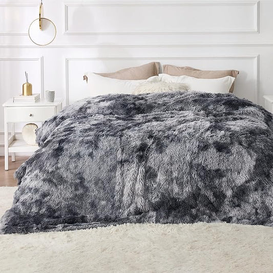 Bedsure GentleSoft Fluffy King Size Blanket for Bed, Faux Fur Fuzzy Minky Couture Warm Blanket for Winter, Thick Plush Sherpa Fleece Oversized Giant Bedding Cozy Gifts for Room, 108x90, Tie Dye Grey