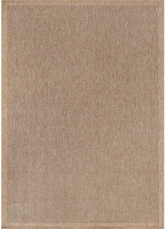 CAMILSON Easy Jute Rug 6x9, Indoor Outdoor Natural Color Fiber Area Rugs for Living Room Patio and Bedroom Rug Herringbone Seagrass Woven Design Easy-Cleaning, Washable Outside Carpet Alfombras 6 x 9