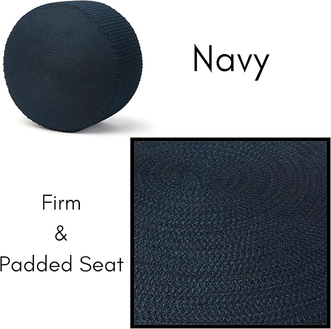 BIRDROCK HOME Outdoor Pouf Ottoman | Hand Woven Waterproof Foot Stool with Bead Bag Filling | Boho Foot Rest for Patio, Living Room, Porch & Outdoor Seating | Lightweight, Soft Stuffed Chair | Navy