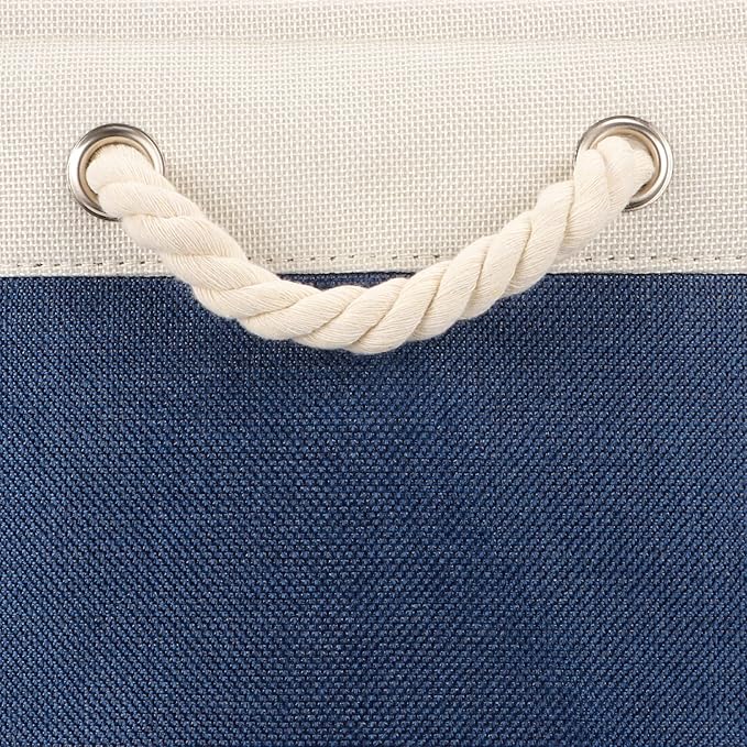Bidtakay Fabric Storage Baskets with Handles for Organizing 16" x 11.8" x 11.8" Navy Blue Baskets [2-Pack] Shelf Baskets Large Canvas Collapsible Bins for Closet (White&Blue)