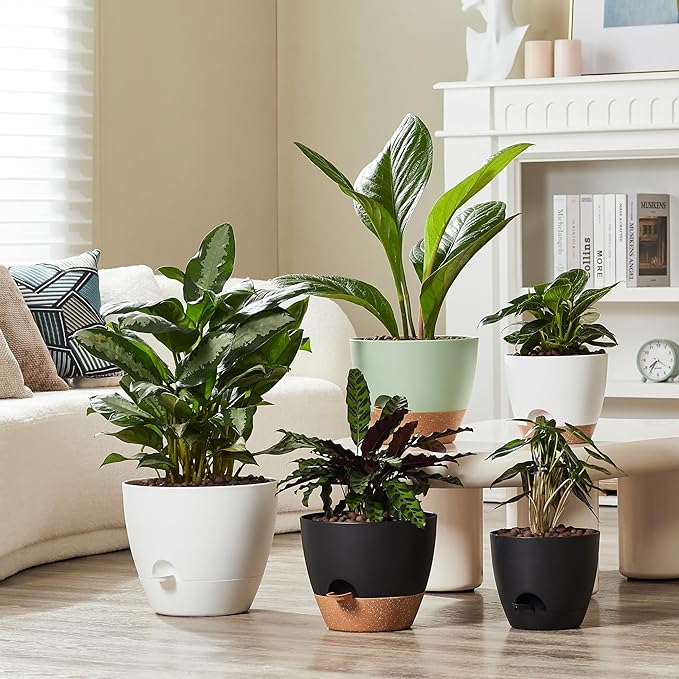 FaithLand 3-Pack Planter Pots, 10 9 8 Inch Self Watering Flower Pots for Indoor Outdoor Garden Plants, White