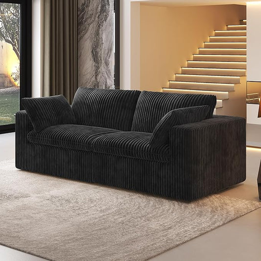 78.74" LoveSeat Cloud Sofa,Modular Sectional Couch,Modern Deep Seat Upholstered Couches with Plush Corduroy Fabric for Living Room Furniture,Bedroom and Apartment,No Assembly Required,Black