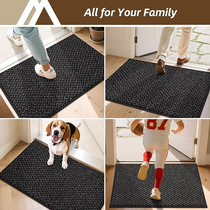 COSY HOMEER-Door-Mat 32"x48" Non Slip Absorbent Entryway Rugs Dirt Trapper Doormats Washable Entrance Mats Low Pile Welcome Floor Mat for Front Back Door and Entry Mats,Black