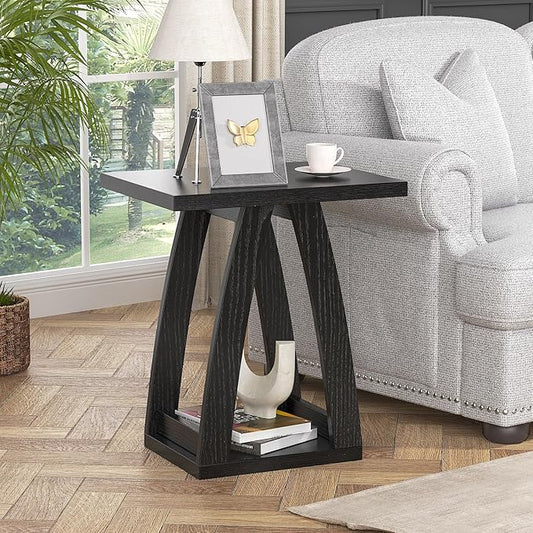 End Tables Living Room, Side Table Beside Sofa, Nightstand for Bedroom, Couch Side Table with Shelf, Modern End Table for Living Room, Black End Table